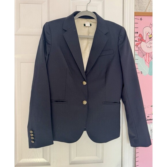 J.Crew Womens Wool Blazer Size 6 Dark Blue Pinstripe classic - Picture 1 of 11